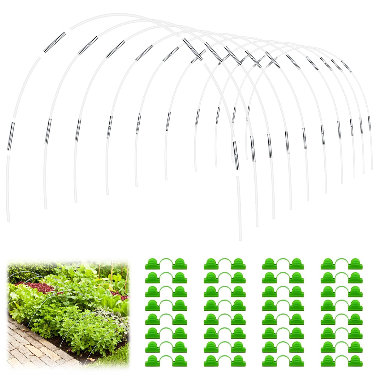 50pcs Garden Hoops for Raised Beds, Hoops for Garden Netting, Garden Netting with Hoops for Row Cover, Greenhouse Accessories (Green)