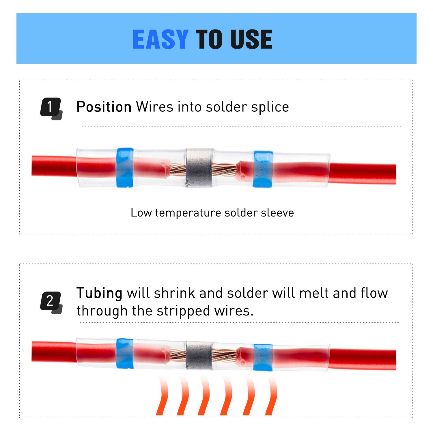 Nilight - 50025R 50pcs Solder Seal Wire Connector, Solder Seal Heat Shrink Butt Connectors,Electrical Waterproof Insulated Marine Automotive Copper(23Red 12Blue 10White 5Yellow),2 Years Warranty