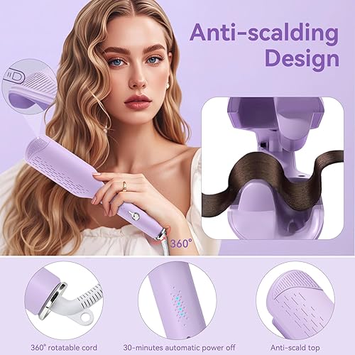 Miniatura 4 de CHIKYO Rizador rizador de pelo, rizador de 1.25 pulgadas Rovy Wave con anti-quemaduras, varita rizadora profunda iónica con 2 barriles de cerámica