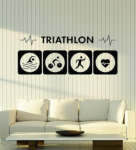 Miniatura 1 de Vinyl Wall Decal Heart Beat Healthy Lifestyle Sports Triathlon Stickers Mural Large Decor (g6420) Black