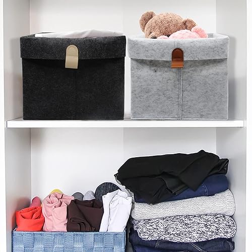 Miniatura 4 de Cesta de almacenamiento de fieltro, contenedores de almacenamiento plegables de gran capacidad con percha, contenedores de almacenamiento