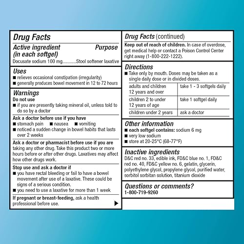Miniatura 6 de Tienda Basic Care Suavizante de heces laxante Docusate Sodium 100 mg cápsulas blandas 100 unidades