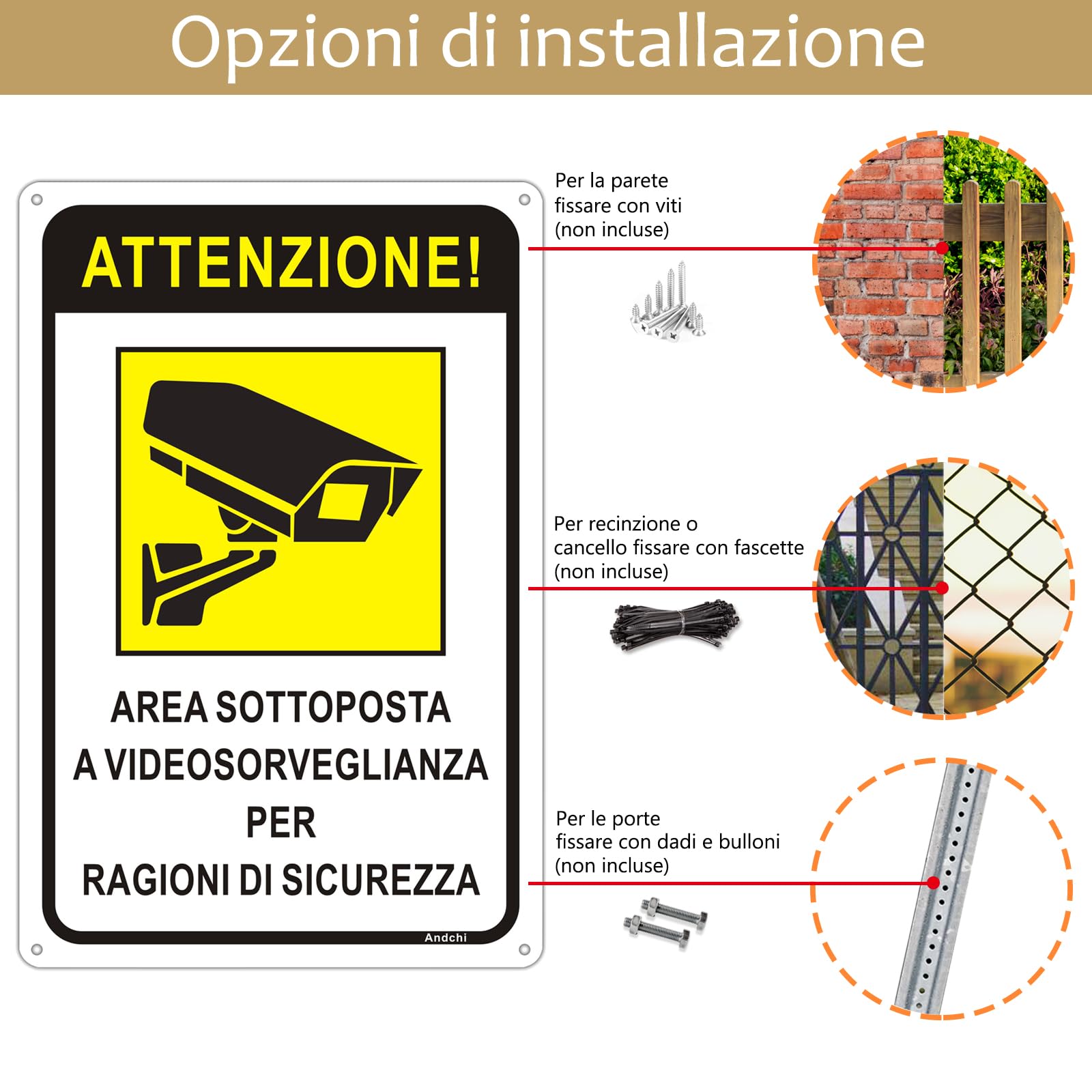 Cartello AREA SOTTOPOSTA A VIDEOSORVEGLIANZA Alluminio autoadesivo