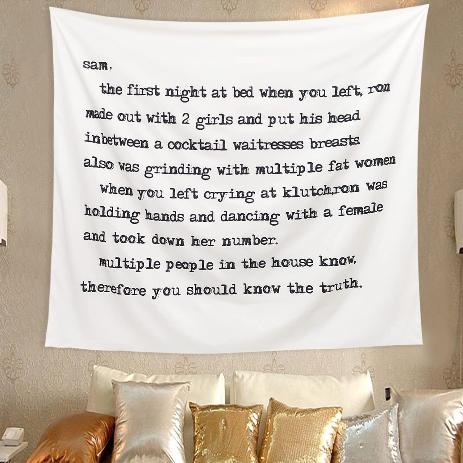 DESSOZAR Jersey Shore Tapestry with Funny Words Letter To Sammi 3D Boutique Words Retro Tapestry for Party Wall Hanging Home Decor for Living Room Bedroom College Dorm (59.1 x 51.2 inches) image 4