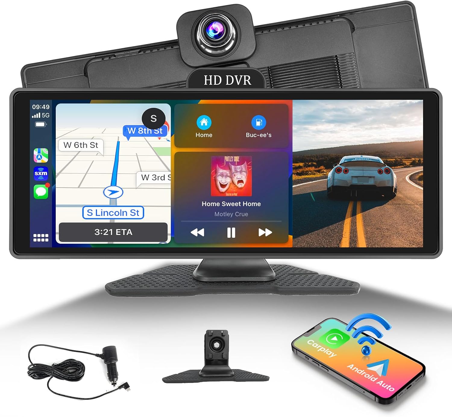 Hikity Wireless Apple Carplay Dash Cam Portable Android
