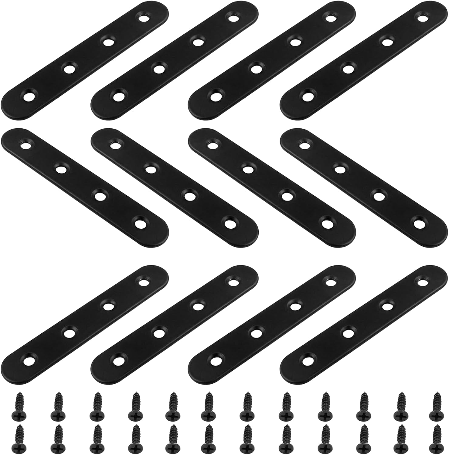 Hordion 12Pcs 1.5 Inch Straight Bracket Stainless Steel Brace, Flat Mending Plate Fixing Bracket Connector with Screw for Cabinet Furniture Joining Plate, Black
