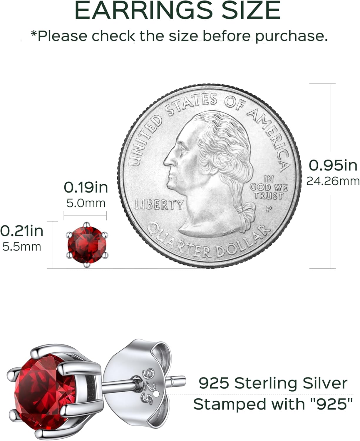 ChicSilver 925 Sterling Silver Earrings Sparkling Heart/Round/Princess Cut Birthstone Earrings for Women Birthday Jewelry with Gift Box - Image 4