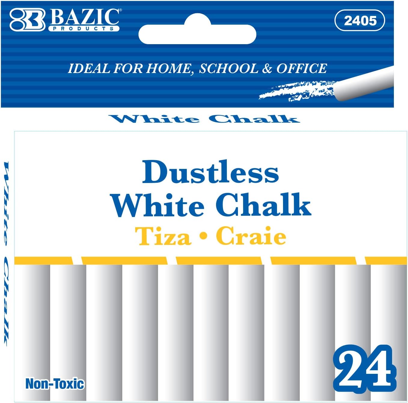 BAZIC Products Dustless White Chalk, Non-Toxic, 24 Count