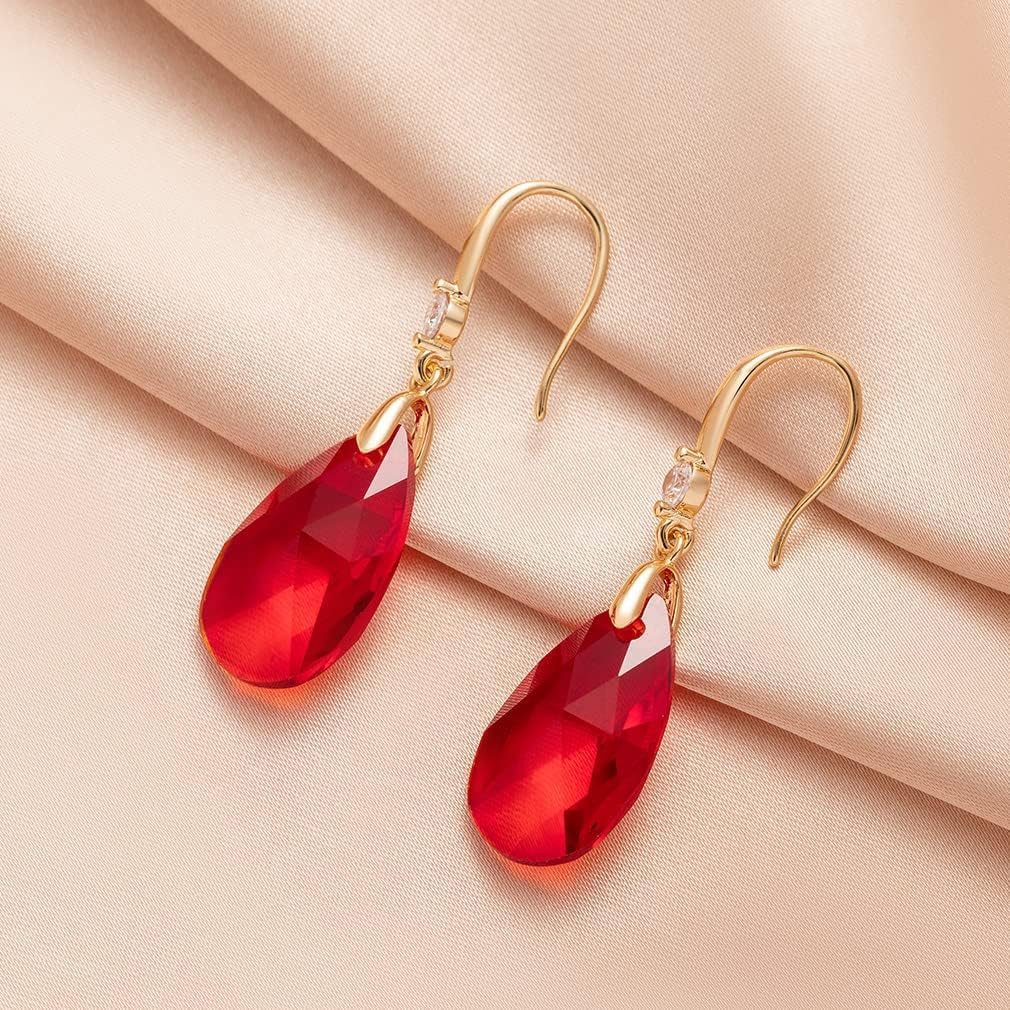 Austrian Crystal Teardrop Dangle Drop Earrings for Women 14K Gold Plated Hook Earring Hypoallergenic Jewelry Gifts for Women Girls - Image 5