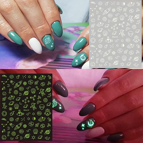 Miniatura 6 de Calcomanías de arte de uñas alienígenas: 3D Astronauta Space Alien UFO Rocket Tierra Luna Estrella Calcomanías de transferencia de uñas - Diseños