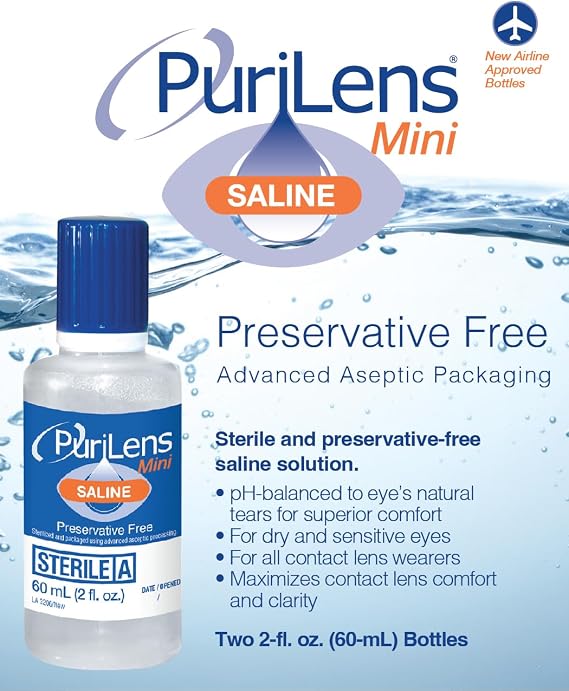 Purilens Mini Preservative-Free Contact Lens Saline 60ml (2 fl. oz.) 2 Pack