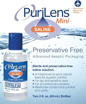 Purilens Mini Preservative-Free Contact Lens Saline 60ml (2 fl. oz.) 2 Pack