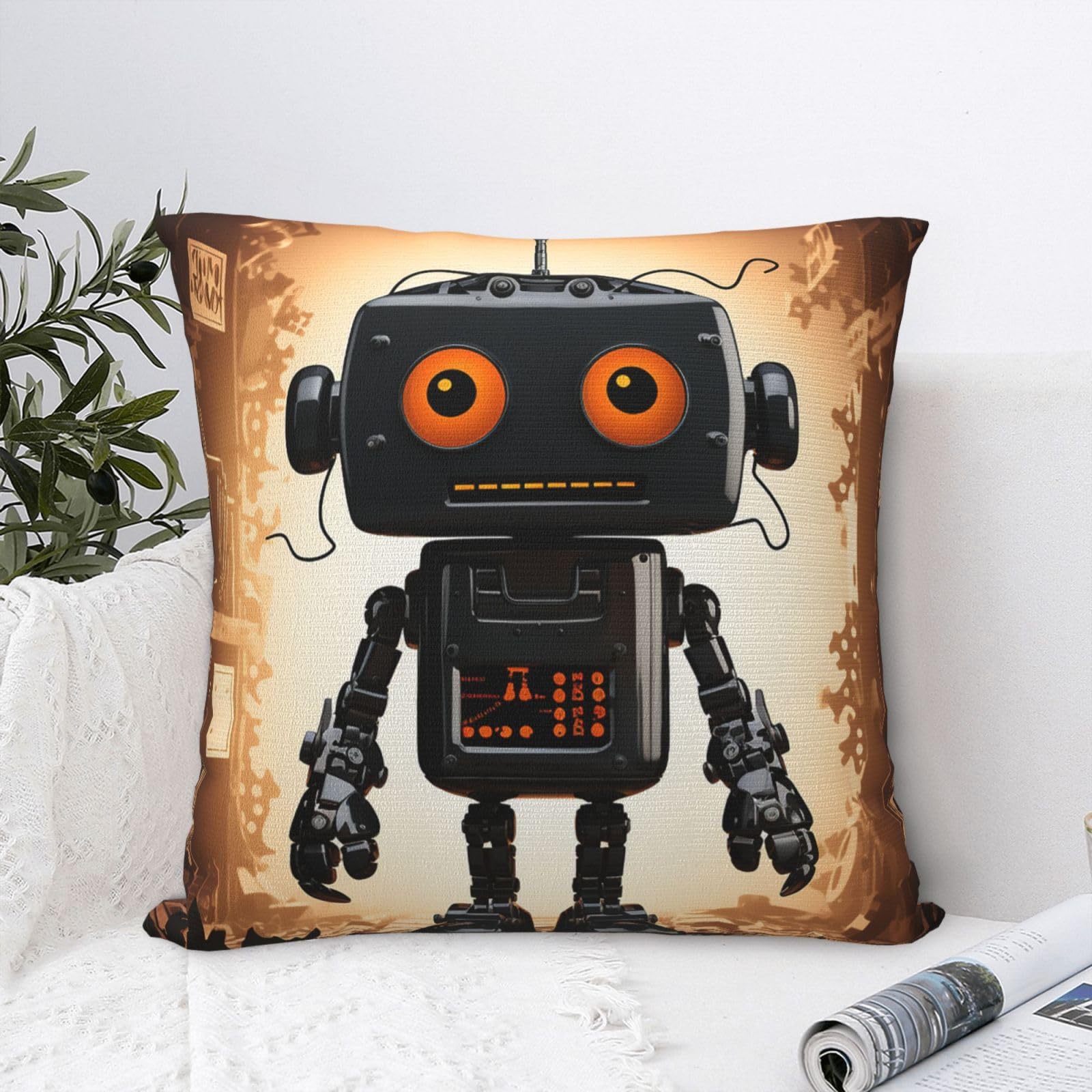 FodPand Luxury Velvet Throw Pillow Covers 20"x20" Super Soft Decorative Pillow Cases - Black Robot Pillowcases Modern Lumbar Cushion Cases for Couch Sofa Bed Pillow Shams