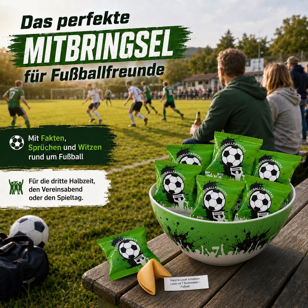 Glückskekse Fußball 250er Packung Fussball Kekse für Fussballfans mit Sprüchen rund um den Fussballsport als Deko Snack Geschenk und Mitbringsel zum Fussballspiel