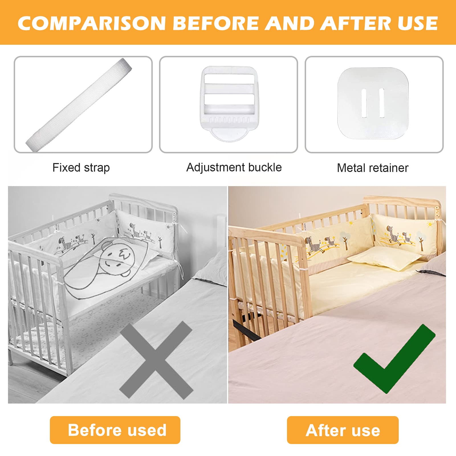 Sangle Fixe Anti-Mouvement Pour Lit Bébé 8M - Sangle De Sécurité Avec Boucle Métallique Robuste