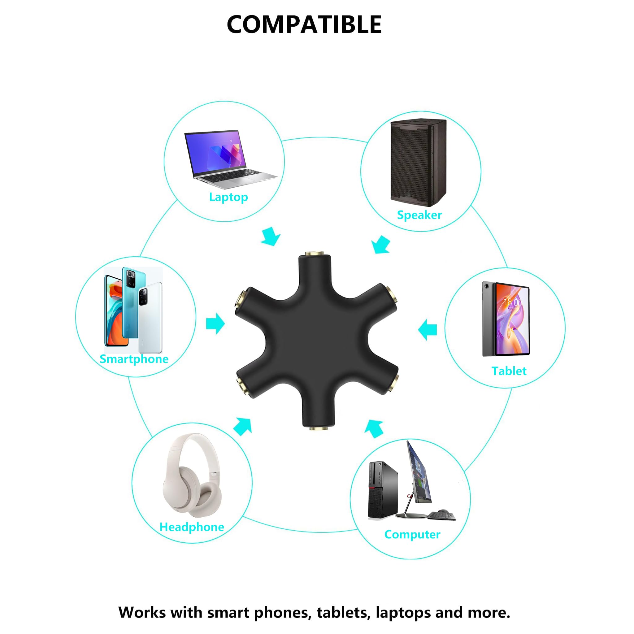 Divisor de audio hembra de 5 puertos de 3,5 mm, adaptador de conector de auriculares de 5 vías para auriculares 【Paquete de 5】