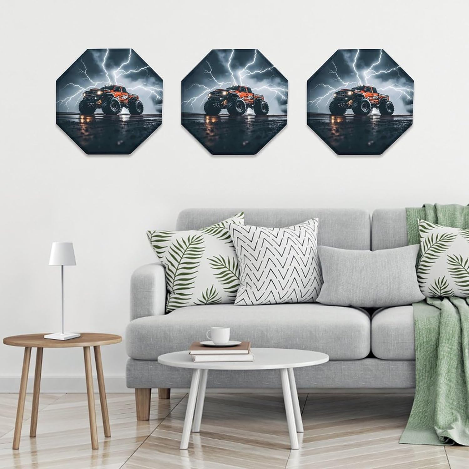 Ctagon Metal Sign for Home, Modern Display Plate for Kitchen, Monster Truck Black Sky Lightning Roar Plates Accent Hanging Wall Decorations 3PCS for Living Room, Bedroom, Hallway, Hotel