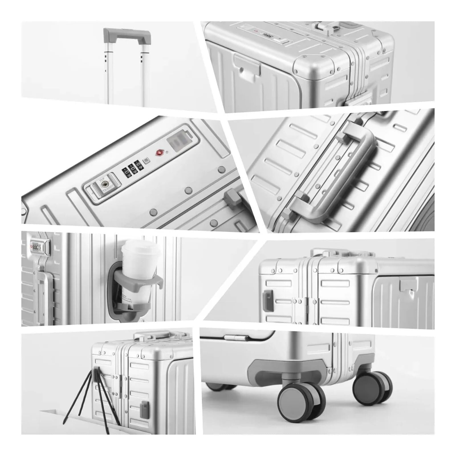 Maleta de equipaje de aluminio y magnesio, práctica maleta con ruedas
