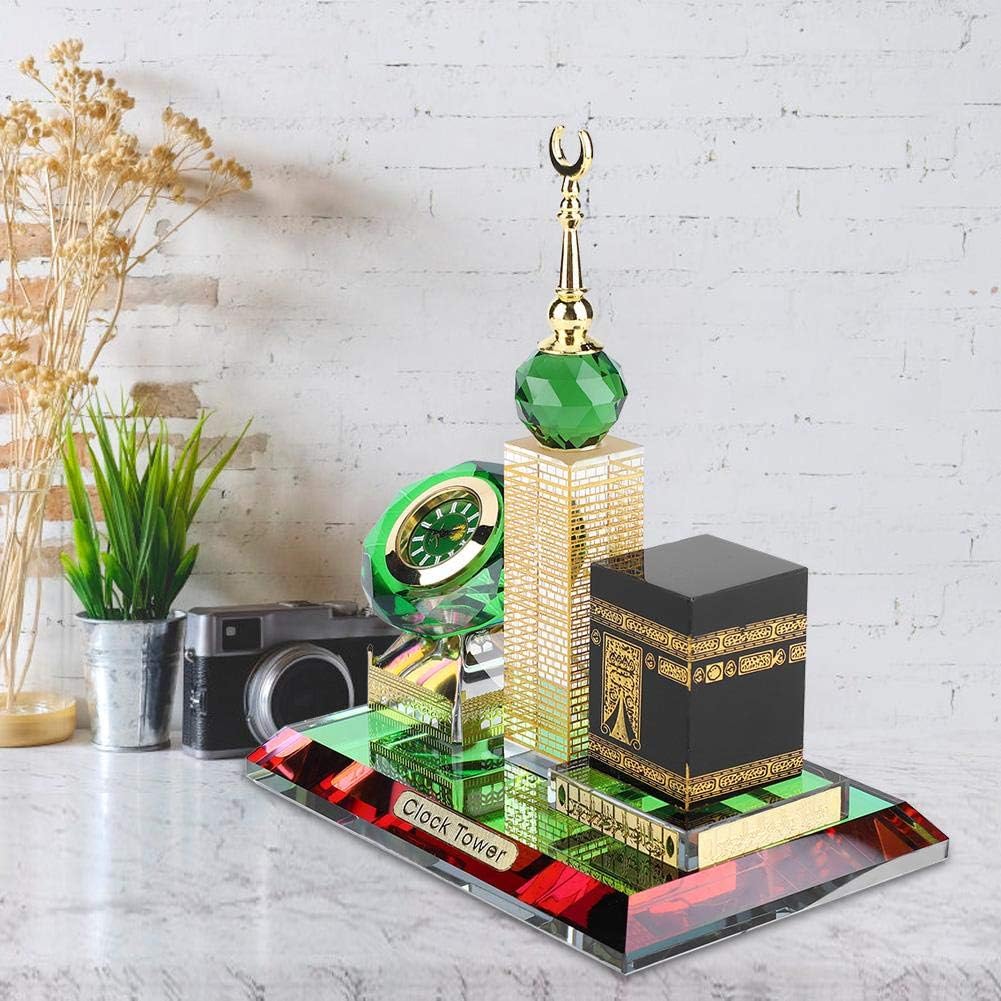 Oumefar Muslim Kaaba Clock, Tower Islamic Model Buddhist Mosque Miniature Model for Car Ornament Home Office Table Decoration Home Kitchen Décor Products Accents Collectible Vehicles handmade with lov