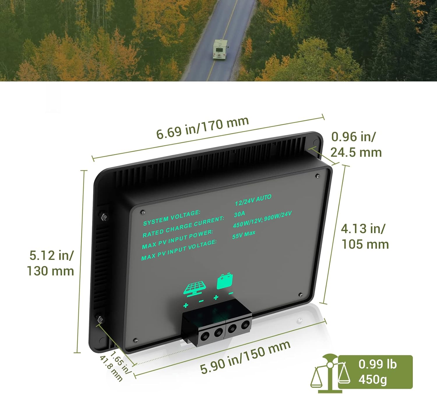 HQST 30A 12V/24V PWM Flush Mount Solar Charge Controller Solar Regulator Negative Ground with Back lit Display for Lithium, Sealed, Gel, Flooded Batteries