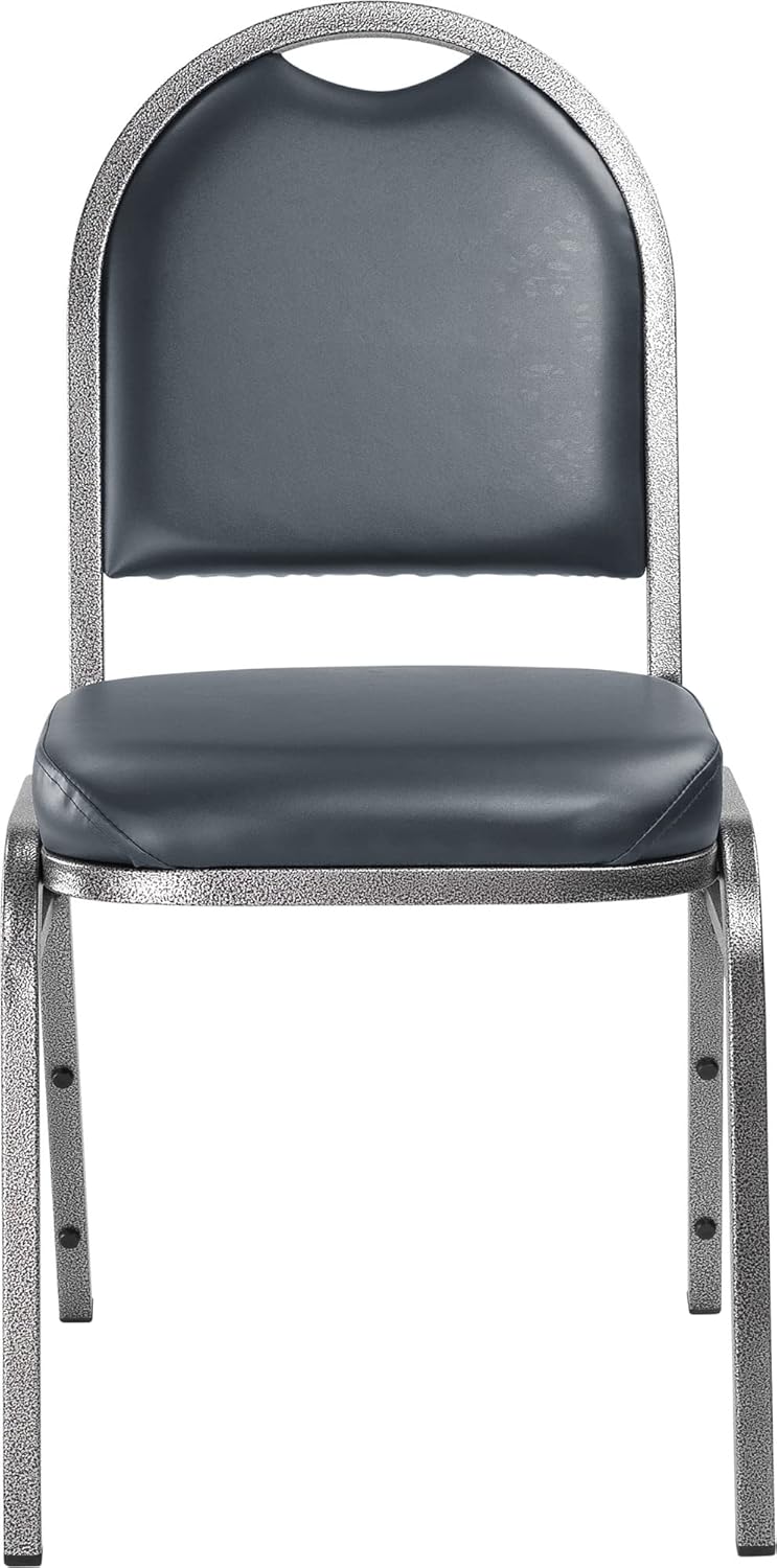 National Public Seating Dome Vinyl Upholstered Padded Stack Chair Midnight Blue, Silvervein