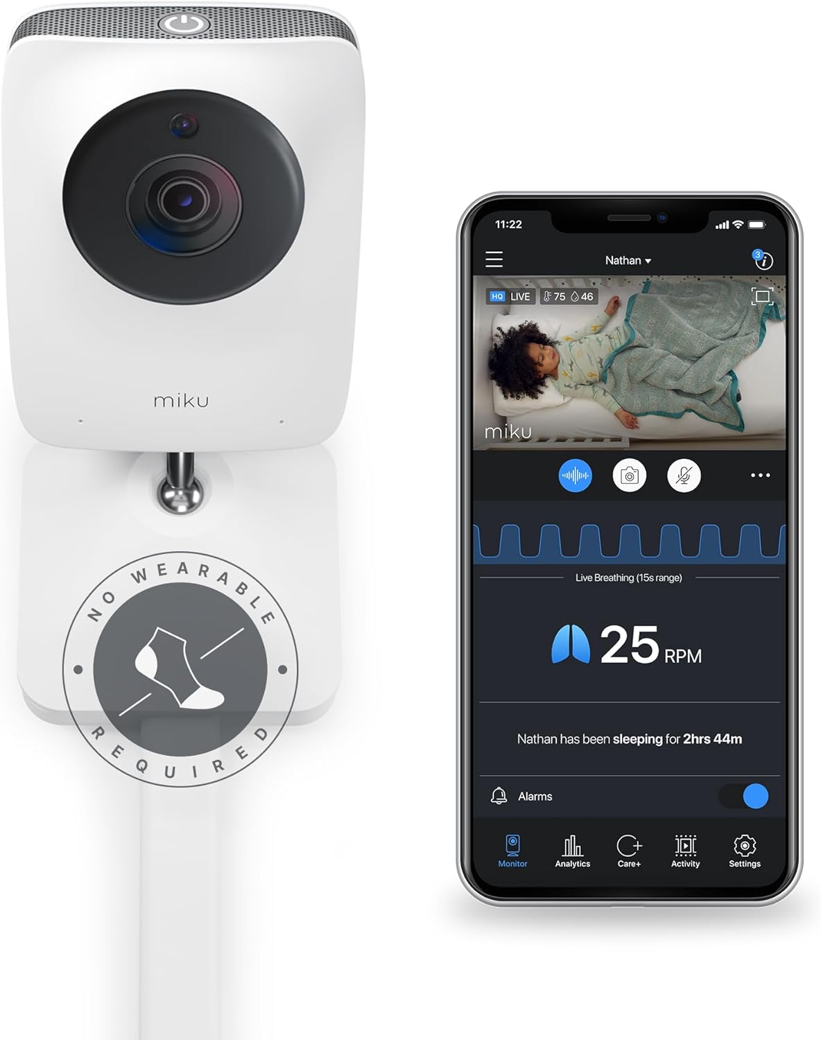 Miku Pro Updated Smart Baby Monitor, Camera and Wall Mount, Real-Time Breathing and Sleep Tracking, Contact-Free, Instant Alerts, Sleep Analytics for Newborns and Infants, Requires Paid Membership