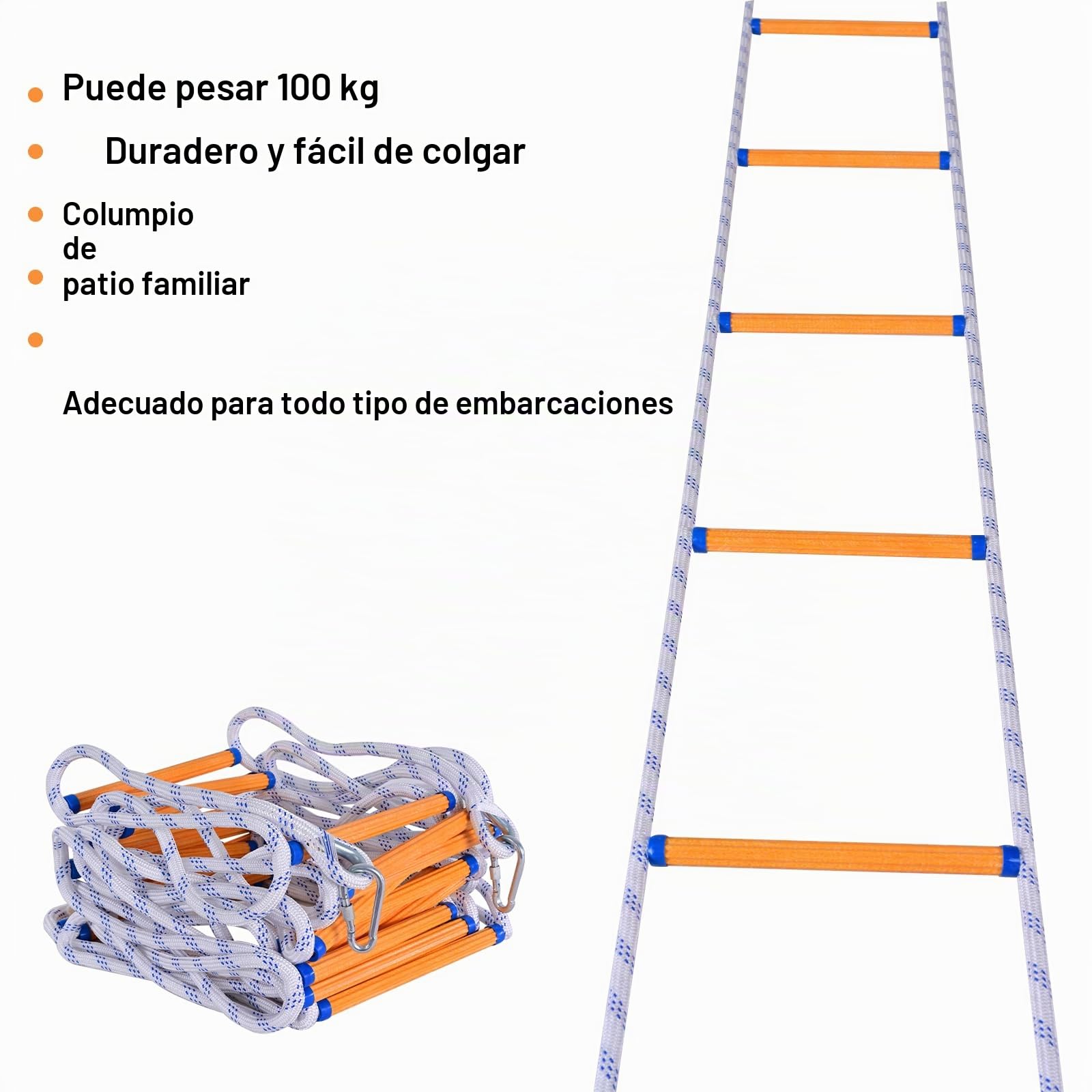 Escalera de Cuerda, Escaleras de Emergencia 3M Escalera de Cuerda de Seguridad Portátil Escalera Plegable con 2 Ganchos para Ventana Balcón y Barandilla para Niños Adultos (10 mm)
