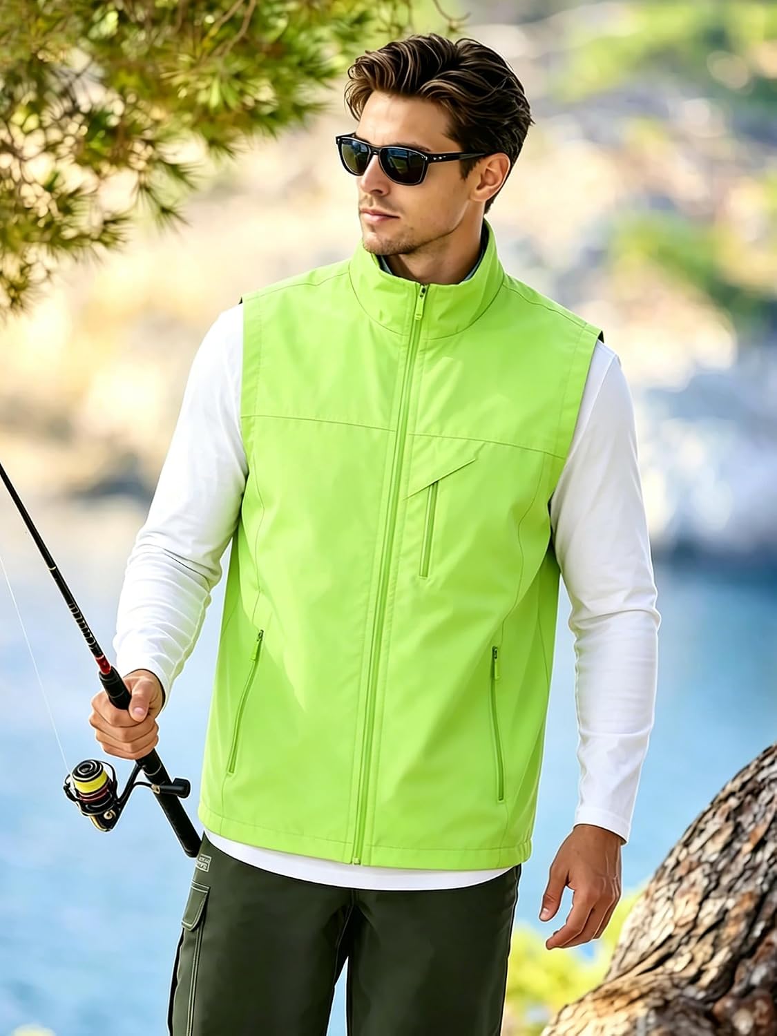 TUVEKE Men's Lightweight Vest Zip Up Sleeveless Jacket Men Outdoor Fishing Outerwear With Pockets For Travel Hiking
