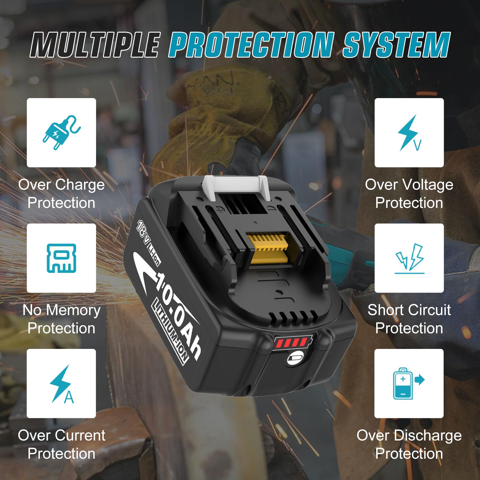 4 x 10000 mAh/10,0 Ah Compatible avec Les Batteries pour Makita 18V BL1850 BL1860 BL1840 BL1830 avec Affichage LED