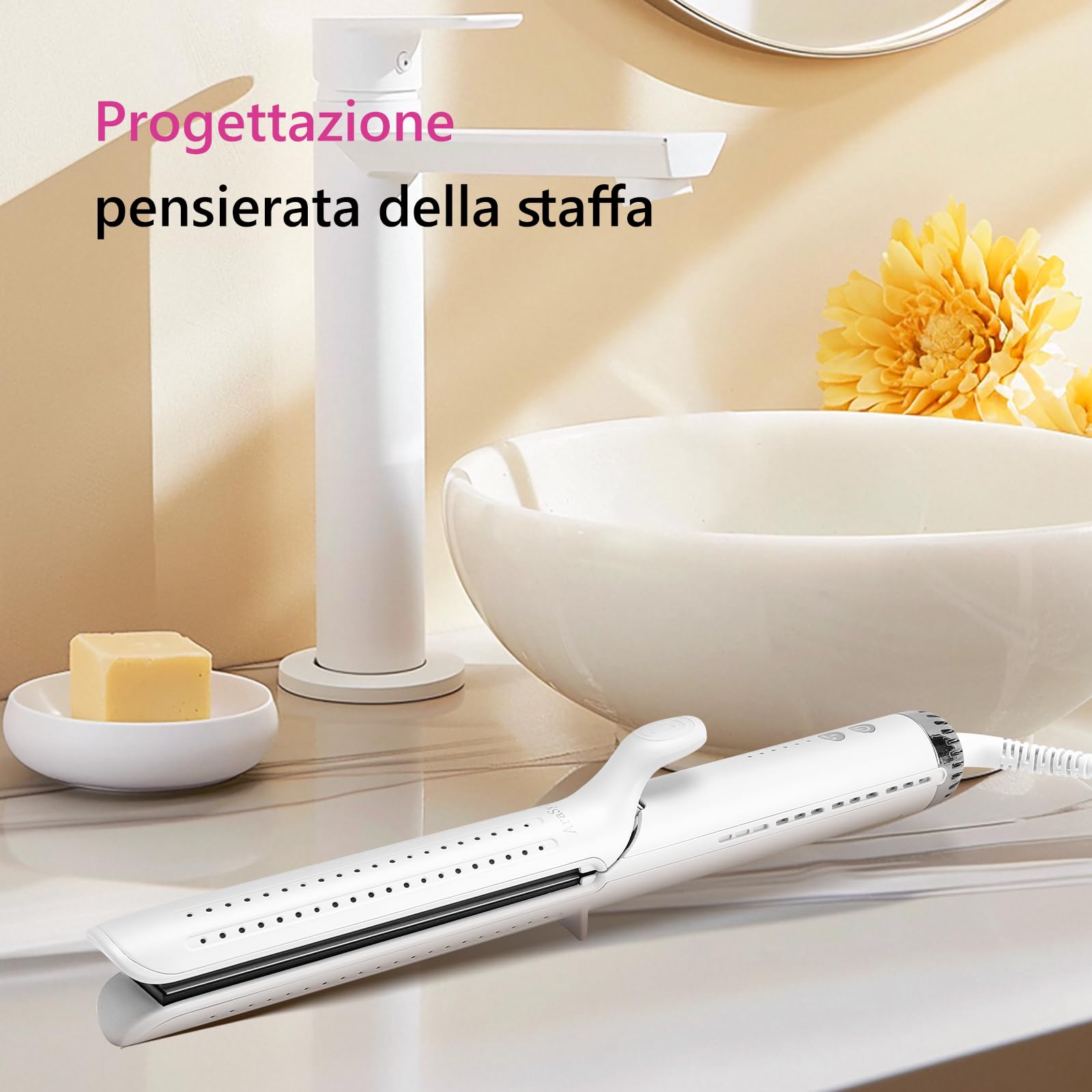 Piastre Capelli & Arricciacapelli 2 in 1 con Ceramica, Arricciacapelli & Piastra Capelli, 5 Temperature Regolabili (140-220°C), Riscaldamento Rapido 30s, Piastra Ceramica Capelli
