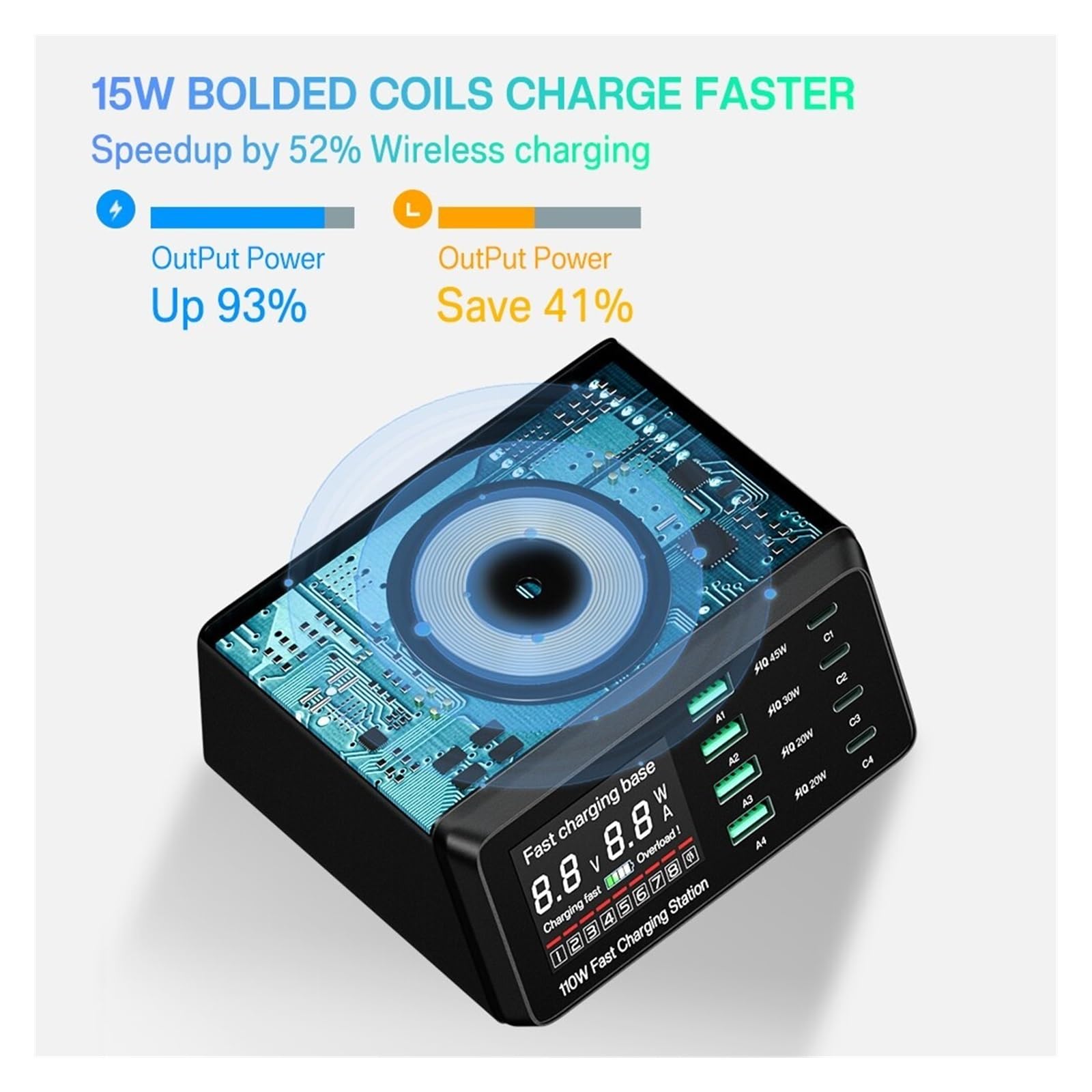 Ładowarka USB, Ładowarka USB typu C o mocy 110 W. Bezprzewodowe ładowanie z wieloma portami. Szybka ładowarka do telefonu PD QC3.0. Szybkie ładowanie Wielofunkcyjne gniazdo USB