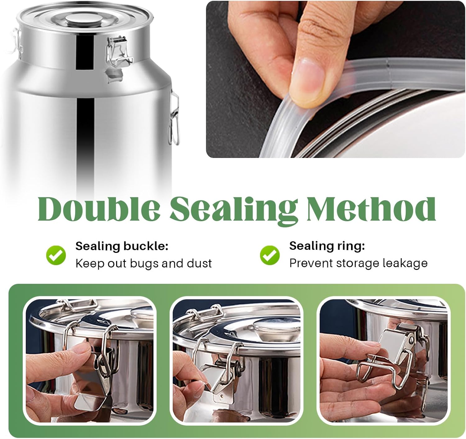 Stainless Steel Milk Can Milk Storage Can Jug Milk Bucket Wine Pail with Tight Lid and Handle for Kitchen Restaurant Party,5L