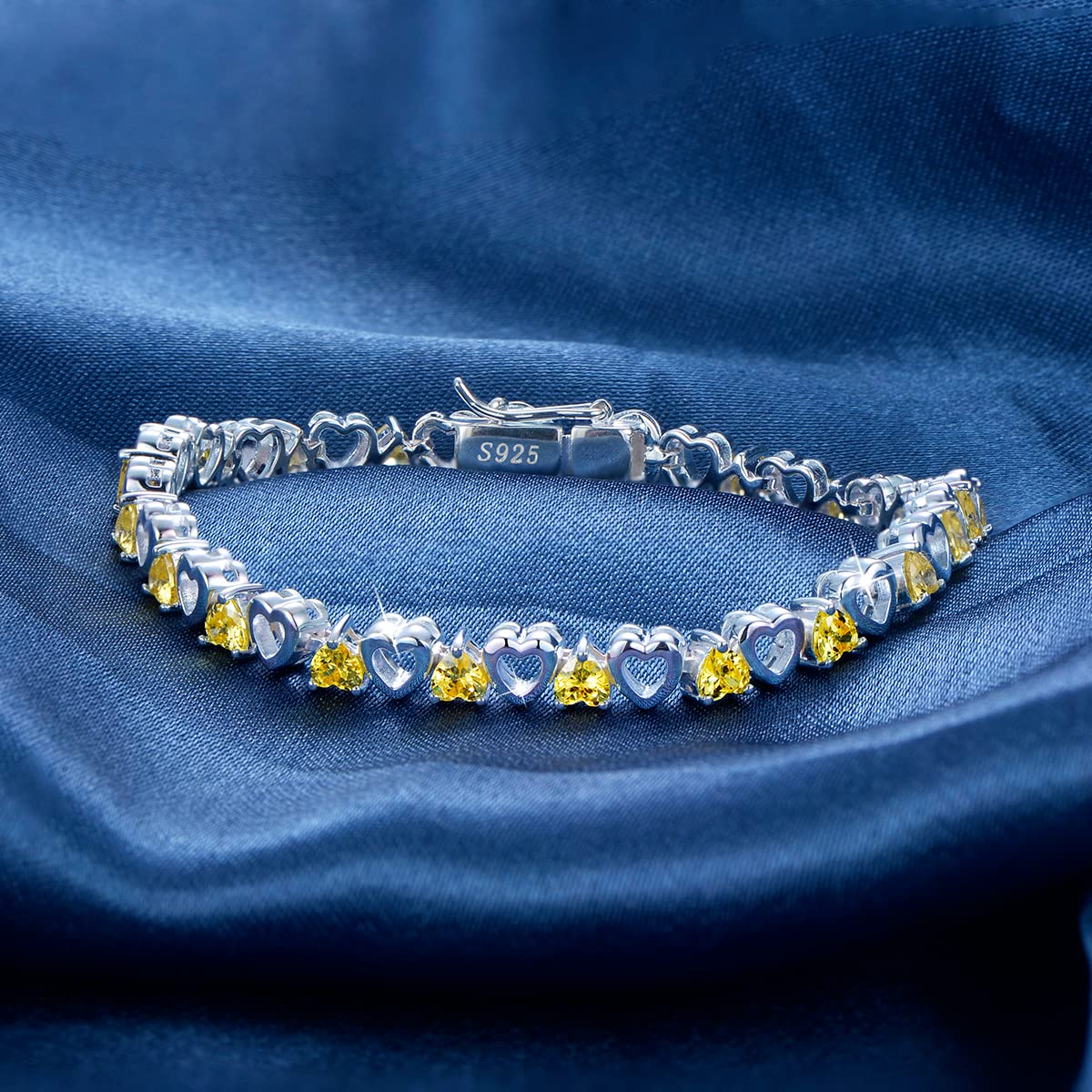 Bracciale da donna in argento S925, con zirconi gialli, bracciale con cristalli, per donne e ragazze
