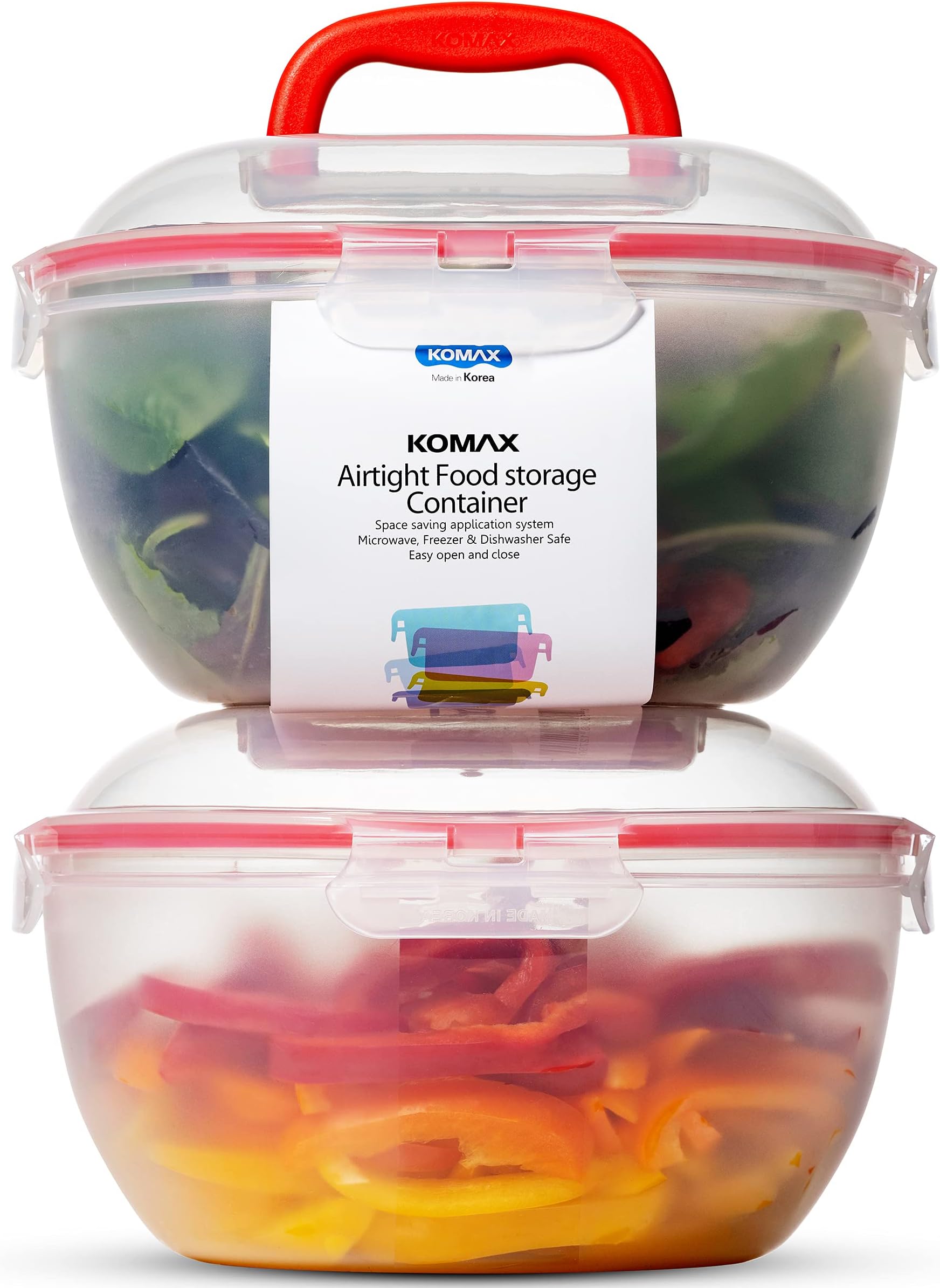 Komax Biokips Set of 2 Large Salad Bowls with Lids – 4.2 Qt Airtight Plastic Food Storage Containers – BPA-Free Salad Bowl with Lid that Locks – Microwave & Dishwasher Safe Salad Mixing Bowls