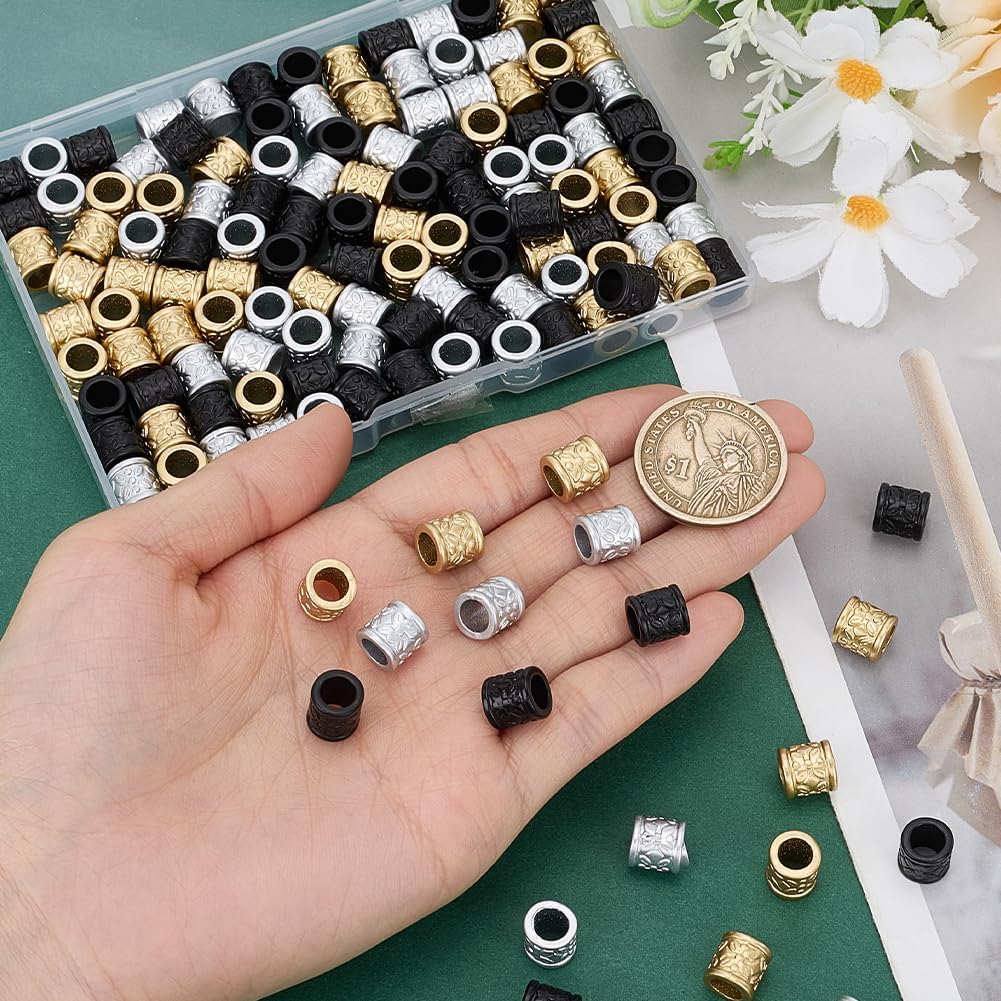 150Pcs 3 Colors Hair Tube Beads Large Hole Column Beads European Colorful Resin Vintage Barrel Braiding Small Dread Coil Cuffs Spacers for Hair Styling Bracelets Necklaces Jewelry DIY Decor image 3