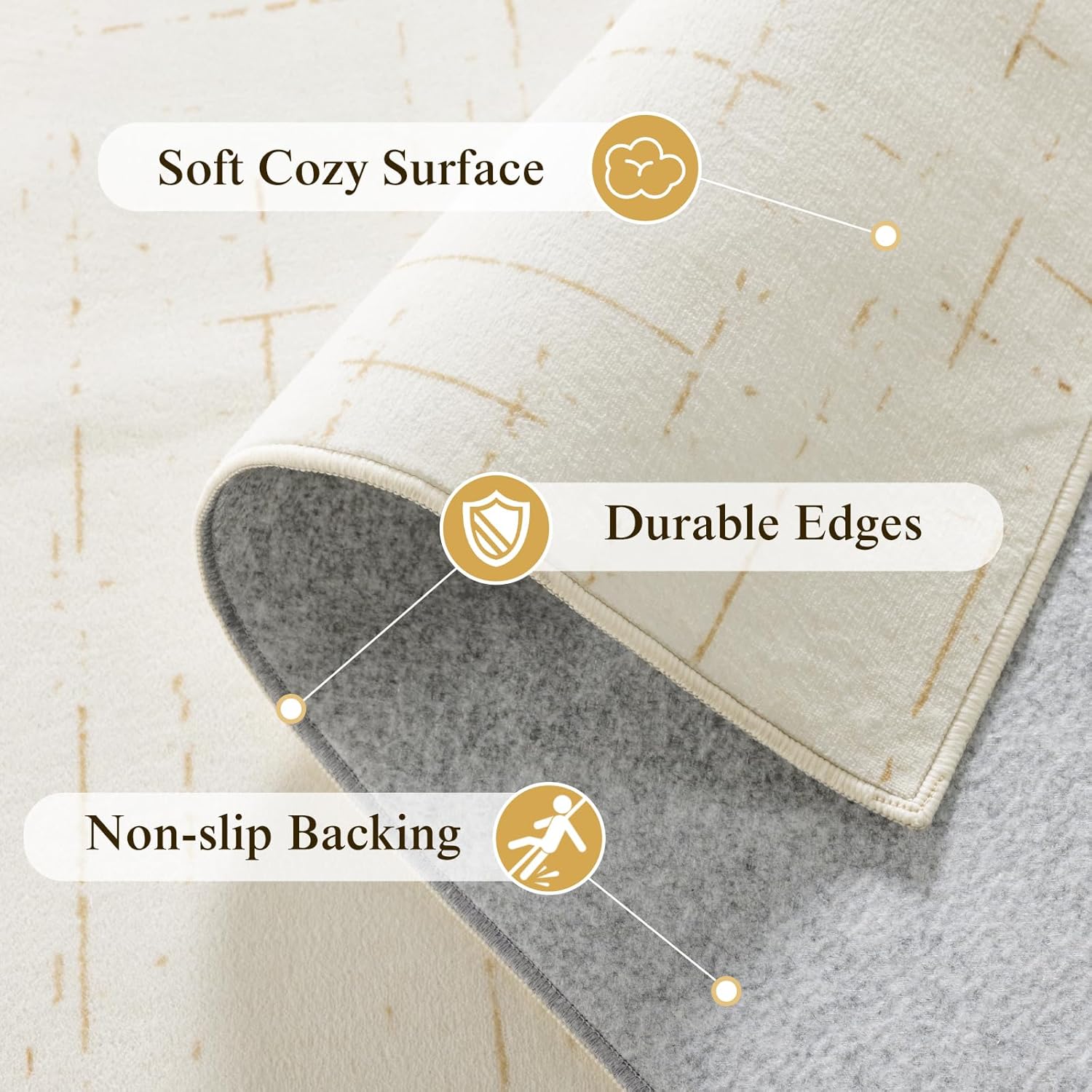 LIANLAM Washable Rug Area Rugs for Living Room - Stain Resistant Non-Slip Backing Boho Rug for Bedroom,Durable & Ultra-Thin Vintage Large Area Rug(2' x 6',White)