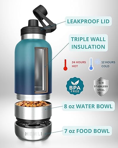 Miniatura 2 de Botella de agua para perros, botella de agua de viaje para perros, botella de agua de acero inoxidable, dispensador portátil de alimentos y agua