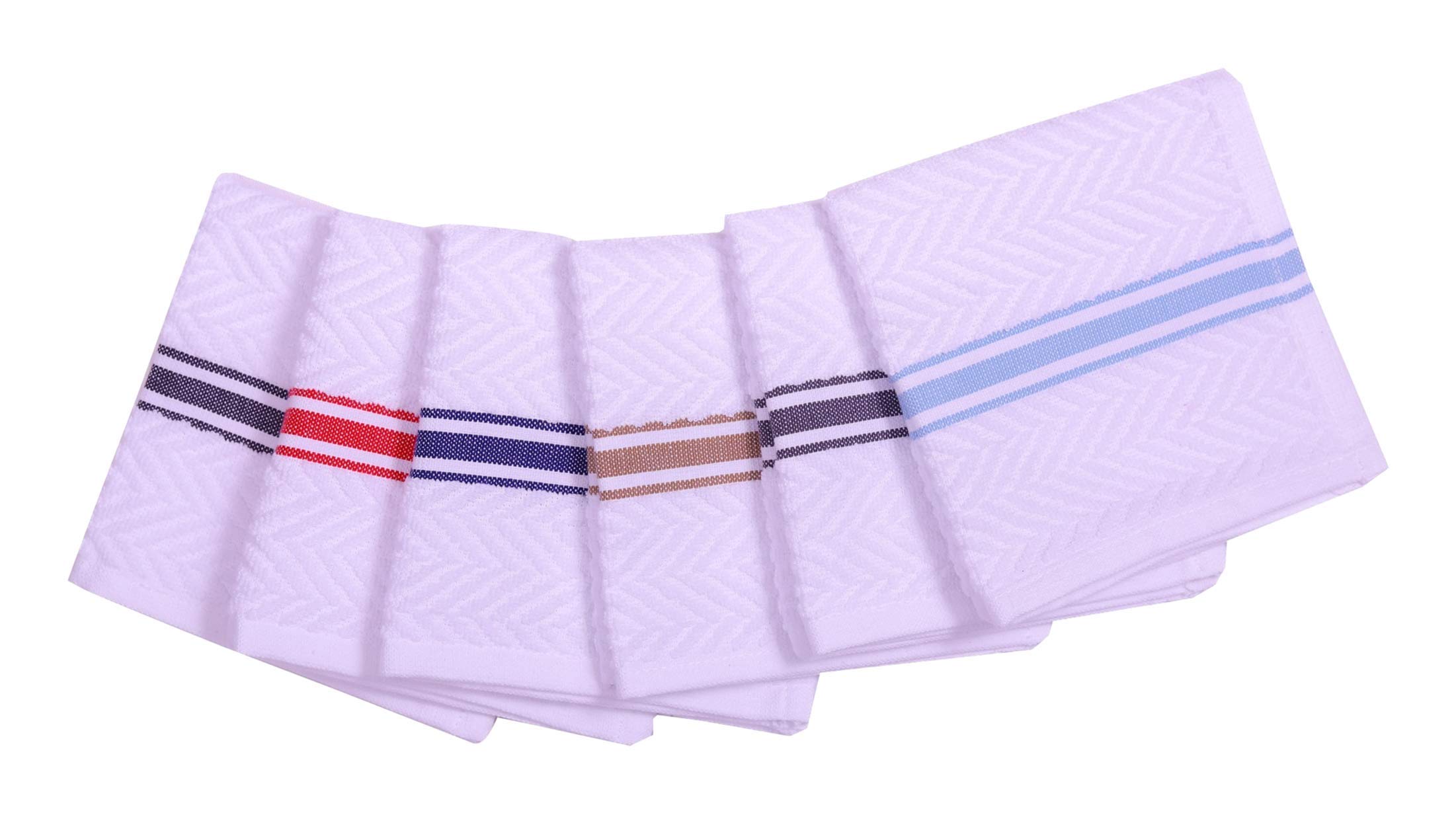 Fashion Flavor - Terry Dish Towel Set of 6 Size 12"x12". Highly Absorbent, Soft Yet Sturdy, Machine Washable and with a Convenient Hanging LoopOEKO-TEX STANDARD 100