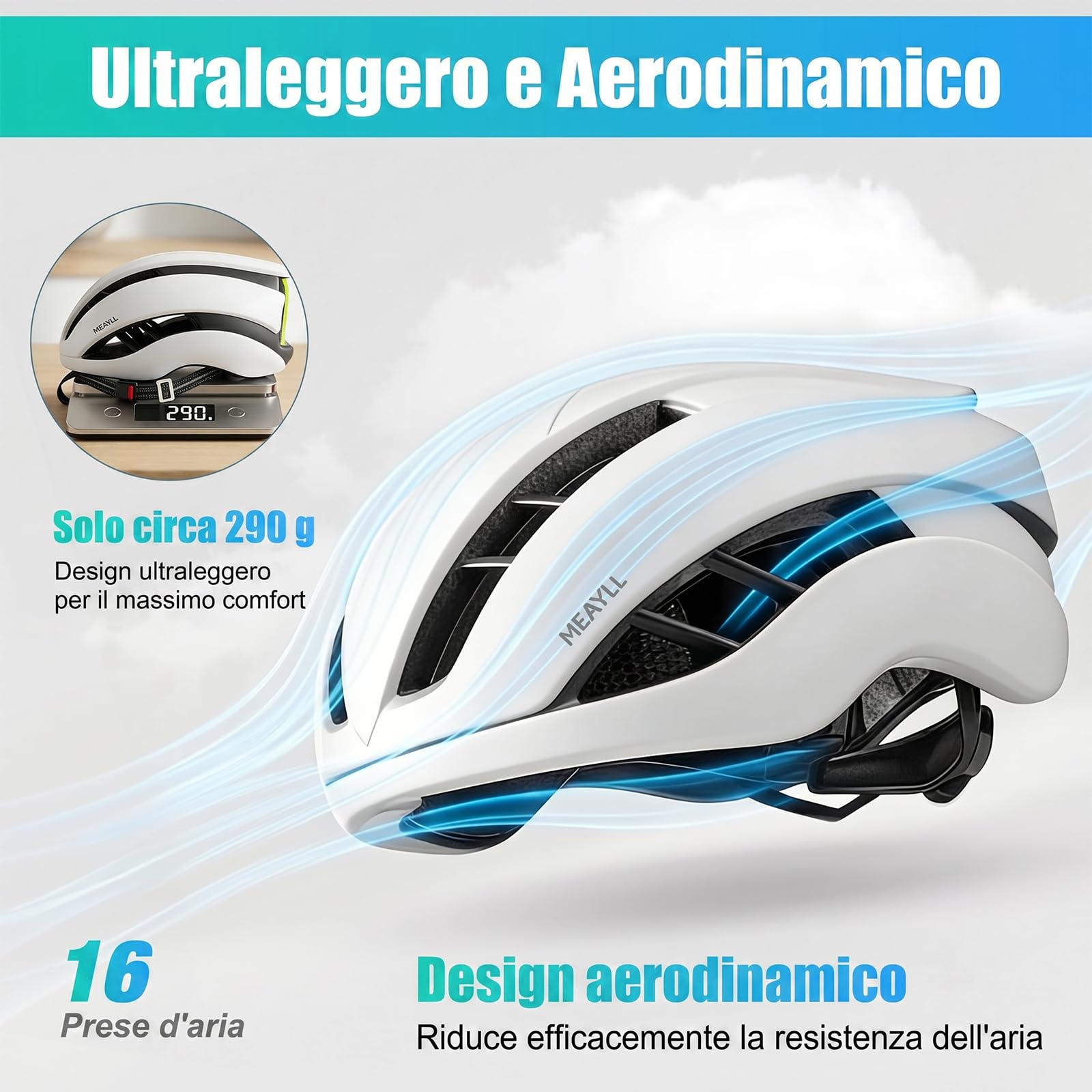 Casco da Bicicletta Uomo Donna, Casco Leggero da Città e Corsa con Chiusura Magnetica, 16 Prese d'Aria, Certificazione CE EN1078, Regolabile M/L (55–61 cm), ca. 290–300 g