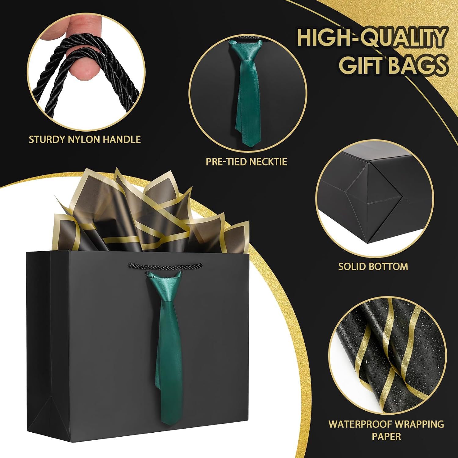ALFEVA gift bags ,Teacher appreciation gift bags with Handles and tie,Fathers Day Gift Bags,2 Pcs gift bags with 4Tissue Paper and 2 cards for Men Boys Birthday Party Graduations Wedding Gifts,(Medium black/red) image 3