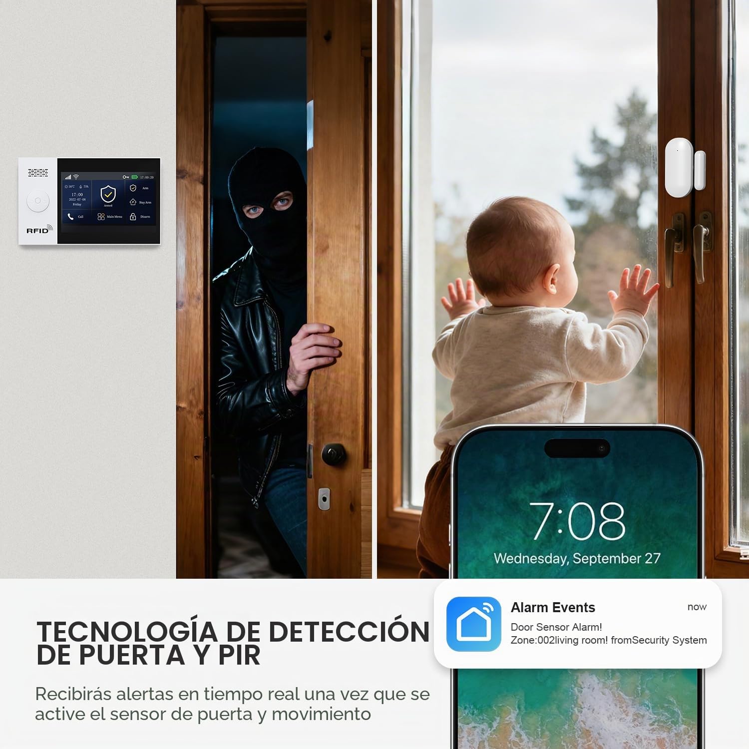 PGST Sistema de Alarma Doméstica Inalámbrico,Sistema de Vigilancia Profesional DIY Extensible,Sensores de Puerta/Ventana,Detector de Movimiento (A107F-EU-F)