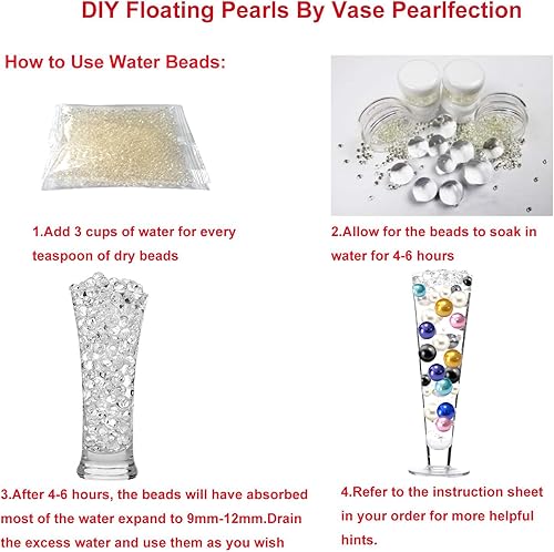 Miniatura 7 de 100 cuentas de perlas de gradiente flotantes sin agujero y 500 geles de agua para jarrón, cuentas de sirena flotantes para bodas, decoración de