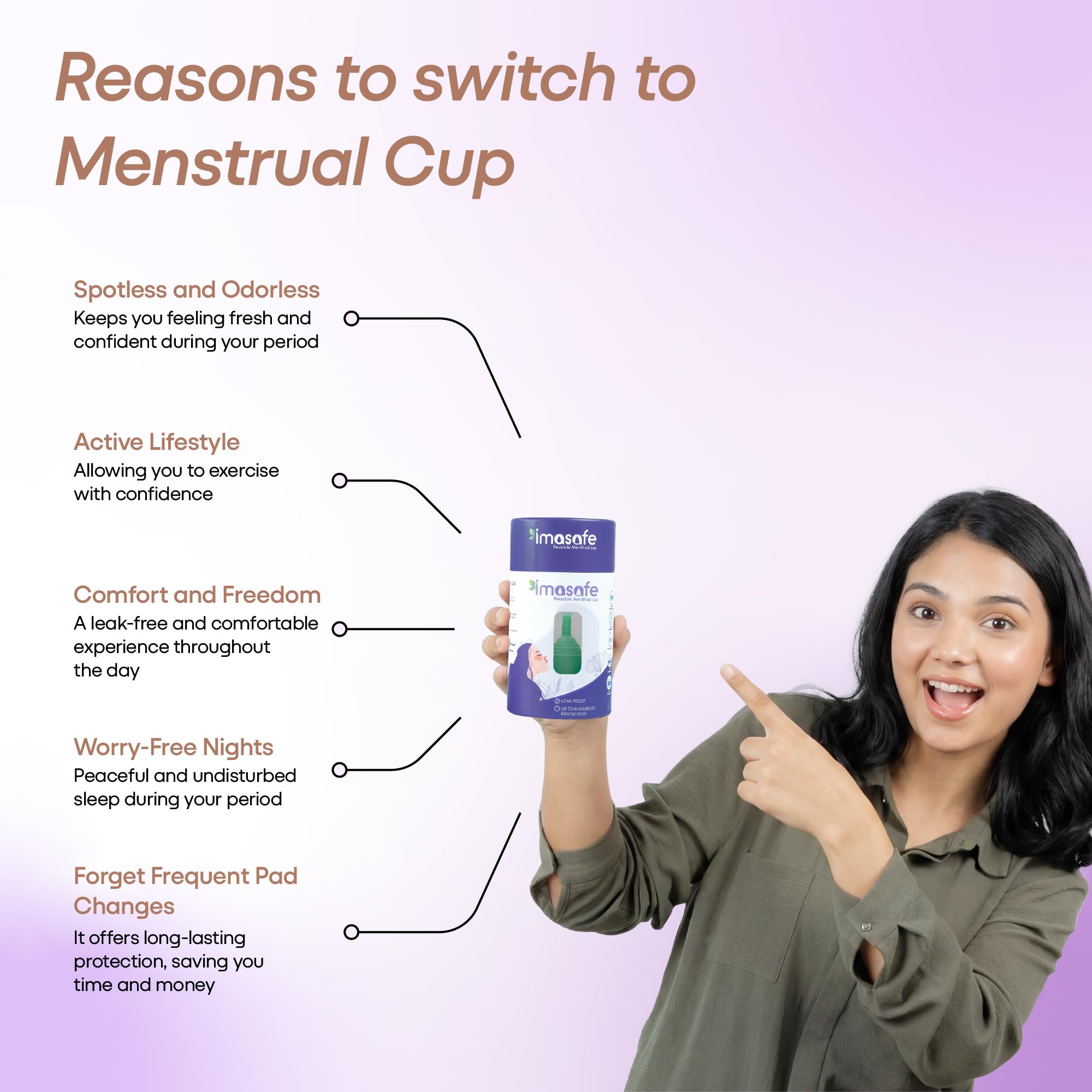 Imasafe Menstrual Cup Medium Size for Women (Aqua Green) – Reusable Period Cup | US FDA Registered | 100% Medical Grade Silicone | Ultra Soft & Flexible | Odour, Rash & Itch Free | Leak-Proof Menstrual Cups | 8–10 Hours Protection | Period Cups for Womens 2