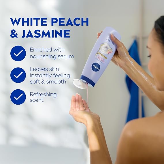 NIVEA Refreshing White Peach and Jasmine Body Wash, Multipack, 3 x 20 FL OZ