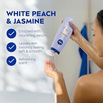 NIVEA Refreshing White Peach and Jasmine Body Wash, Multipack, 3 x 20 FL OZ