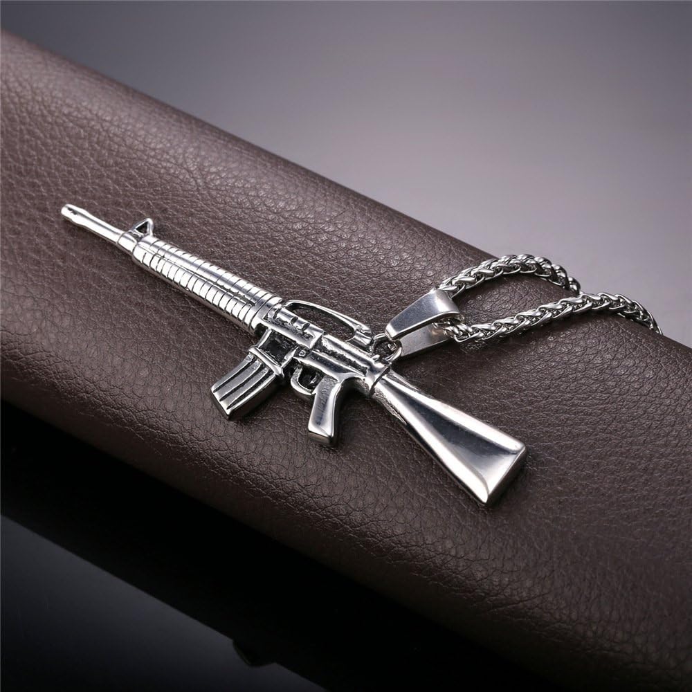 Miniatura 3 de U7 Men's Punk Hip Hop Pendant Stainless Steel 18K Gold Plated Personalized AK47IcedScissorsSkull M9 Pendant Necklaces with 22 Inch Chain