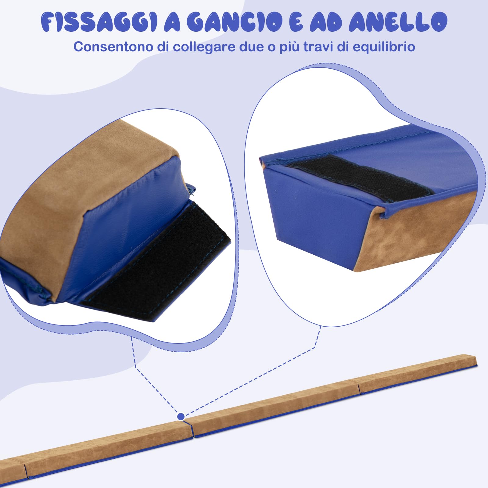 Trave Equilibrio Pieghevole COSTWAY Per Bambini - 210cm, Blu/viola/rosa, Portatile, Carico 73kg - Foto 4