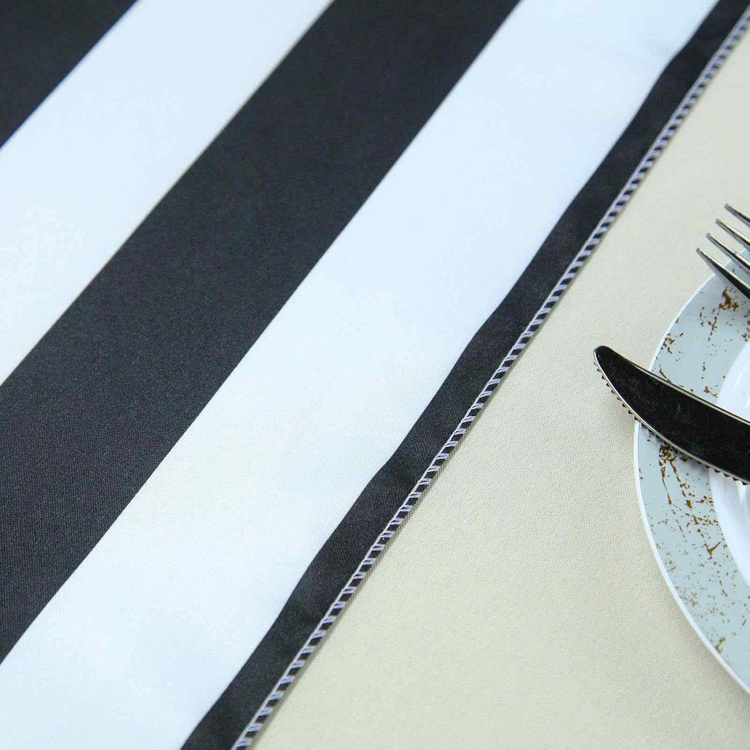 Efavormart 12" x 108" Satin Stripes Premium Table Runner for Wedding Decor Fit Rectangle and Round Table - White / Black