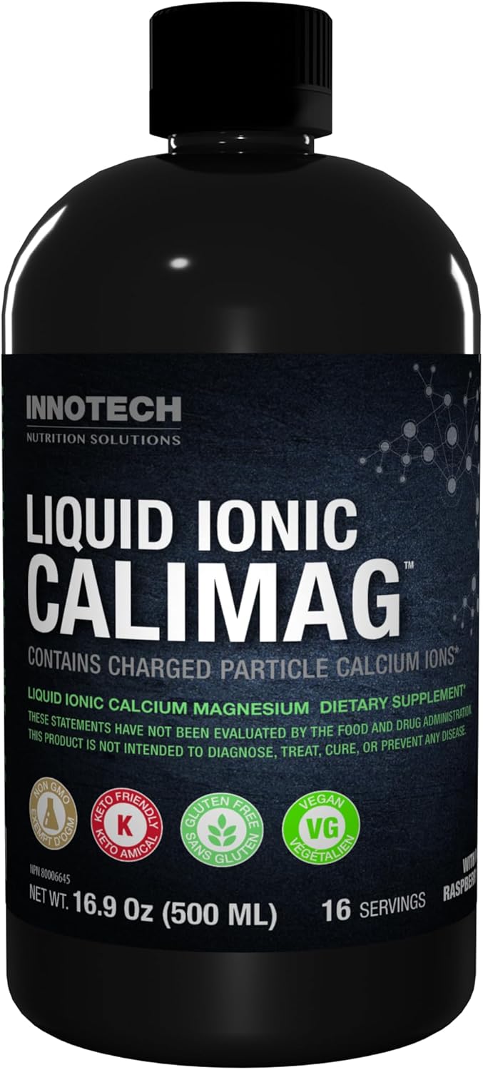 Innotech Nutrition Liquid Ionic CaliMag Bone & Muscle Support High Absorption Calcium Magnesium & Vitamin C Raspberry Flavor 500 mL