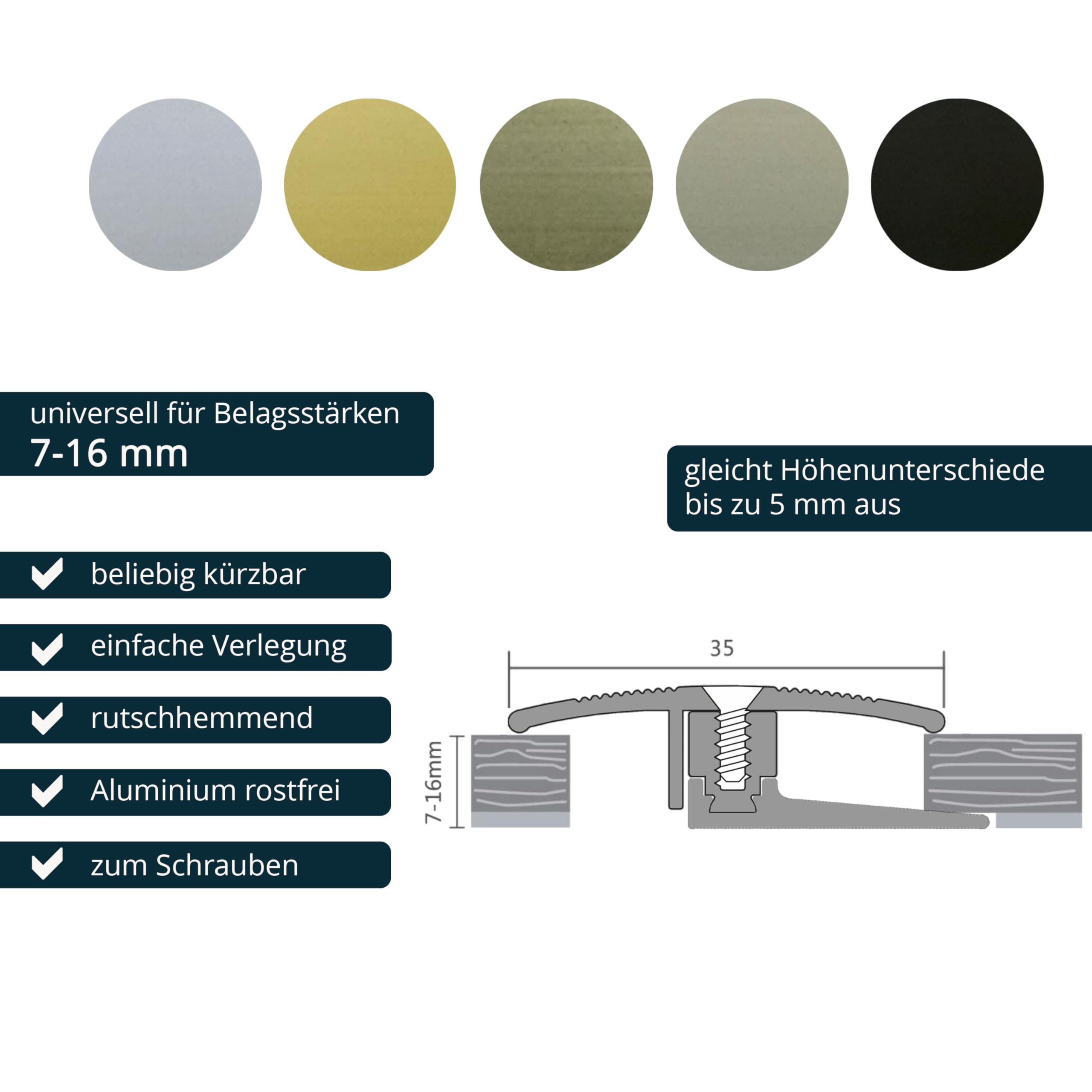 ufitec system profilowy do podłóg parkietowych i laminowanych – do wykładzin o wysokości 7-16 mm – dostępny w wielu kolorach (profil przejściowy | długość 270 cm | szerokość 33 mm, ciemny brąz)